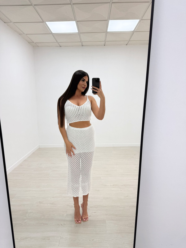 CONJUNTO CROCHET FALDA+TOP BLANCO